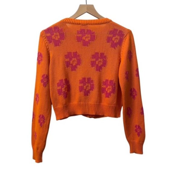 NWT Tach Vera Floral Knit Cardigan Button Front Size Small Orange Pink Y2K - Picture 4 of 16